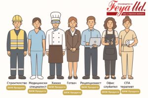 КУПЕТЕ НА НАМАЛЕНИЕ Видове работно облекло за строител, медицински специалист, готвач, рецепционист, офис служител и СПА терапевт — Feya.eu Видове работно облекло за строител, медицински специалист, готвач, рецепционист, офис служител и СПА терапевт